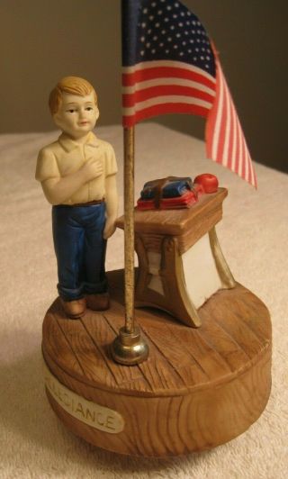 Music Box Child W School Desk,  Books & American Flag Pledge Of Allegiance