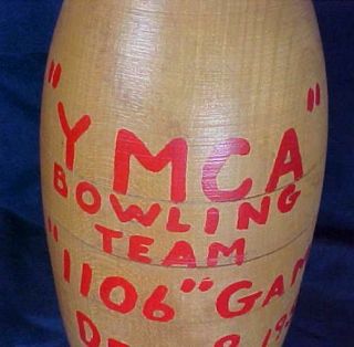 Vintage Wood Bowling Pin Award 1957 Ymca Bowling Team Crestline 1106 Game