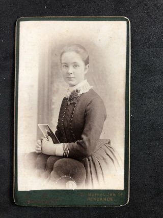 Victorian Carte De Visite Cdv: Young Lady Holding Photo Pip: Moody: Penzance