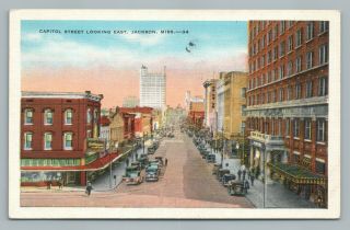 Capitol Street Jackson Mississippi—vintage Dr.  Pepper Sign Postcard 1936