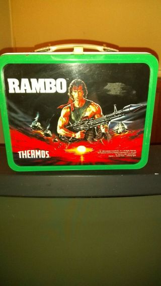 Vintage Metal Lunch Box Rambo Complete With Thermos 1985 Lunchbox Stallone D