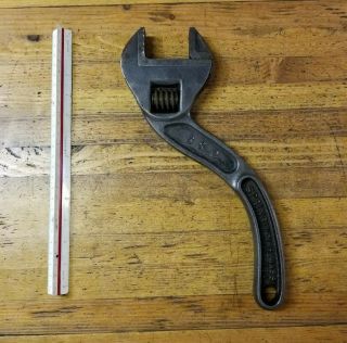 Antique Adjustable Curved Wrench • Rare 13 " Bemis Call Mechanics Farm Auto Tools