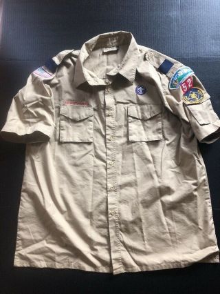 Boy Scouts Of America Official Uniform Shirt Adult 2xl With Badges Short Sleeve