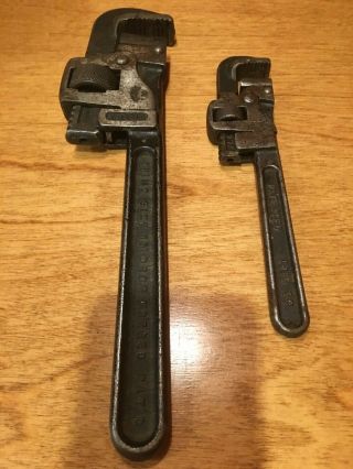 Antique " Trimo " 10 " & 6 " Monkey Pipe Wrenches,  Trimont Mfg Co.  Mass. ,  Pat.  1889
