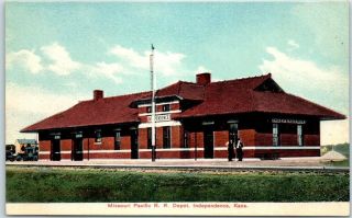 Independence,  Ks Postcard Missouri Pacific Railroad Depot Train Station C1910s
