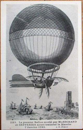 French Fantasy Aviation 1910 Postcard: 1785 Hot Air Balloon Design - Airship