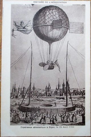 Hot Air Balloon 1915 French Aviation Postcard - Experience Aerostatique Dijon 1784