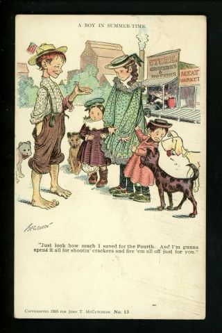 Artist Signed Vintage Postcard Mccutcheon 1905 Boy In Summer Time 13 Dog
