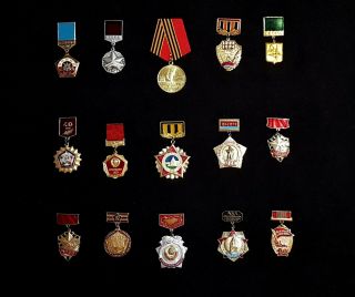 Set Of 15 Russian Soviet Ussr Medal Badges - 100