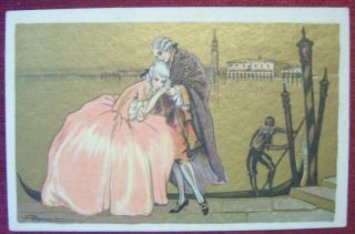 Artist Signed Postcard / Adolfo Busi - Baroque Lovers In Venice / 1.