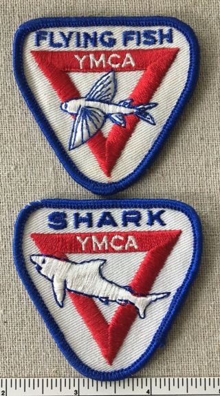 Vintage 1960s Ymca Flying Fish & Shark Youth Club Patches Swimming Life Saving