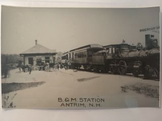 Antrim Hampshire B&m Rr Station Railroad Depot B&w Real Photo Postcard Rppc