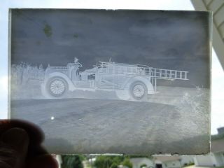 Antique Glass Photographic Dry Plate Negative,  Old Fire Truck