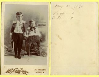 Exc 1896 Cabinet Photo,  El Dorado Kansas Boys Hugh & Cecil In Fauntleroy Garb