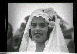 2 Vintage Old 1939 Photo Negative Pretty Girl Woman In Lace Headdress