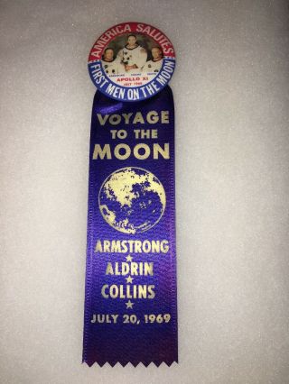 Apollo 11 " America Salutes/first Men On The Moon " With Scarce 1969 Ribbon.