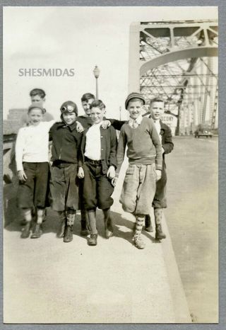 563 A Group Of Young Boys Near A Bridge,  Vintage 1935 Photo