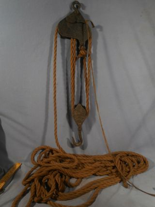Antique Pulley Block & Tackle Double Rope Locking Brake Estate Find