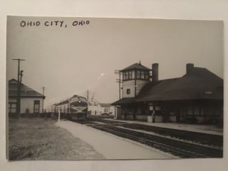 Ohio City Ohio El Erie Rr Station Railroad Depot B&w Real Photo Postcard Rppc