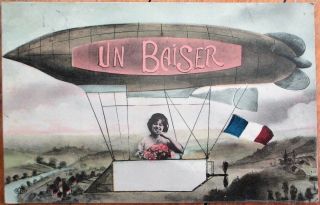 Airship Woman 1910 French Fantasy Aviation Postcard - Dirigible / Blimp
