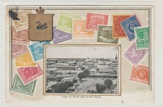 Vintage Postcard View Of Perth And South Perth Western Australia 1900s Stamp Car