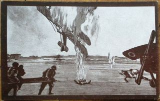 Wwi French Aviation 1918 Postcard: German Airplane Crash - 