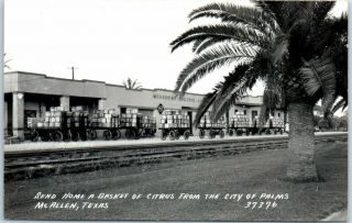 Mcallen,  Texas Rppc Photo Postcard Missouri Pacific Railroad Depot /citrus Boxes