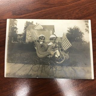 Rppc Real Photo Boys Dressed Up 4th Of July? Flags Patriotic