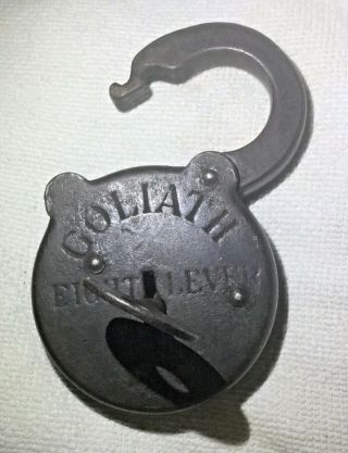 Antique Goliath 8 Lever Padlock With Key
