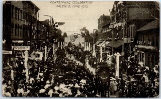 1906 Salem Ohio Centennial Celebration Postcard Downtown Street View 1910 Cancel