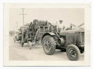 Farmer On Mccormick Deering Tractor Pulling Farm Machine And Car Old Farm Photo