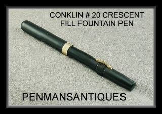 Circa 1917 Conklin 20 Crescent Fill Fountain Pen In Black Chased Hard Rubber
