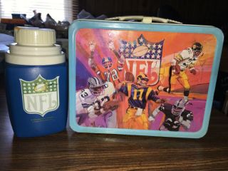 Vintage 1978 Nfl Football Metal Lunchbox With Thermos Rare Lunch Box Thermos