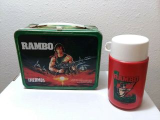 1985 Vintage Rambo Part Ii Sylvester Stallone Metal Lunch Box With Thermos L@@k