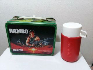 1985 Vintage RAMBO Part II Sylvester Stallone METAL LUNCH BOX With Thermos L@@K 2