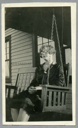 549 Contemplative Woman On A Porch Swing,  Vintage 1927 Photo