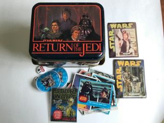 Vintage 1983 Star Wars Rotj Return Of The Jedi Square Tin Pail,  Chien With Xtras