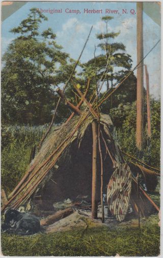 Stamp Australia 1923 Postcard Of Aboriginal Camp Herbert River North Queensland