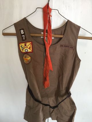 Vintage 1960’s/1970’s Brownies Girl Scout Uniform,  Shorts,  Belt,  Tie,  Hat