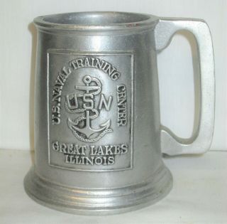 Vintage Rare U.  S.  Naval Training Center Great Lakes Illinois Pewter Mug (b5)