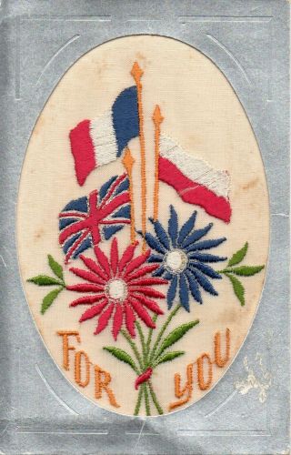 For You: Rare Ww2 Patriotic Embroidered Silk Postcard: 1940: Polish Flag