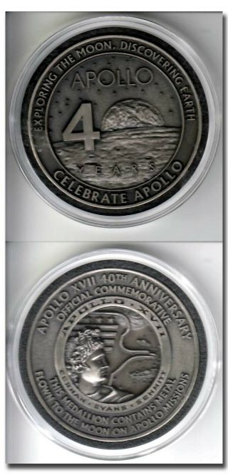 Apollo 17 40th Anniversary Medal With Flown To The Moon Metal - 2h54