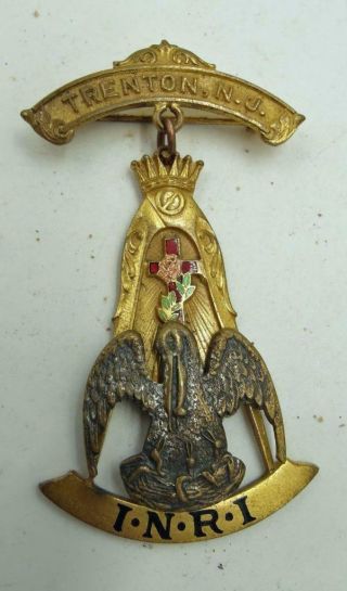 1890s Masonic Inri Scottish Rite Rose Croix Pin Medal Trenton,  Nj Chapter