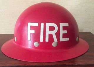 Vintage Fire Red Hard Hat Safety Helmet Superglass Firefighter