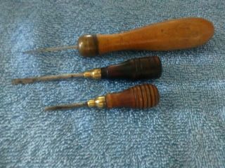 Antique/vintage Wood Handle Nicholson Awl/ 2 Smalll Flathead Screwdrivers