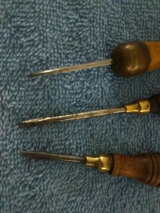 Antique/Vintage Wood Handle NICHOLSON Awl/ 2 SMAlLL Flathead Screwdrivers 3