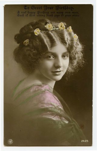 C 1910 British Beauty Pretty Young Lady Fancy Waves Hair Photo Postcard