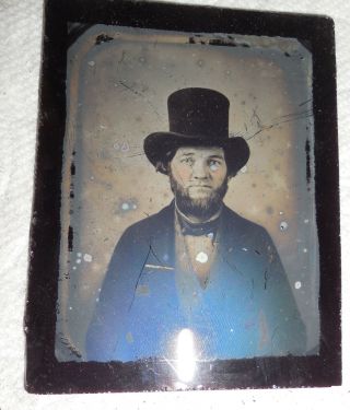 Antique Tinted Ruby Amethyst Ambrotype Man in Stovepipe Hat 2
