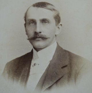 1880/90s Cabinet Card Photo Handsome Man Fine Moustache Hughes & Mullins Ryde Iw