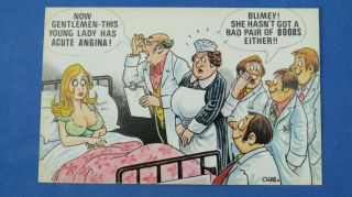 Risque Bamforth Comic Postcard 1970s Big Boobs Doctor Nurse Medical Student